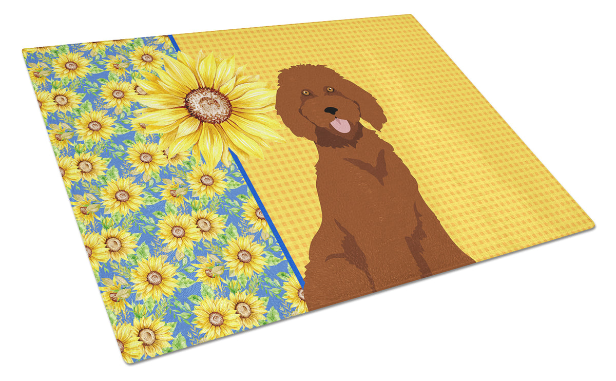Buy this Summer Sunflowers Standard Red Poodle Glass Cutting Board Large