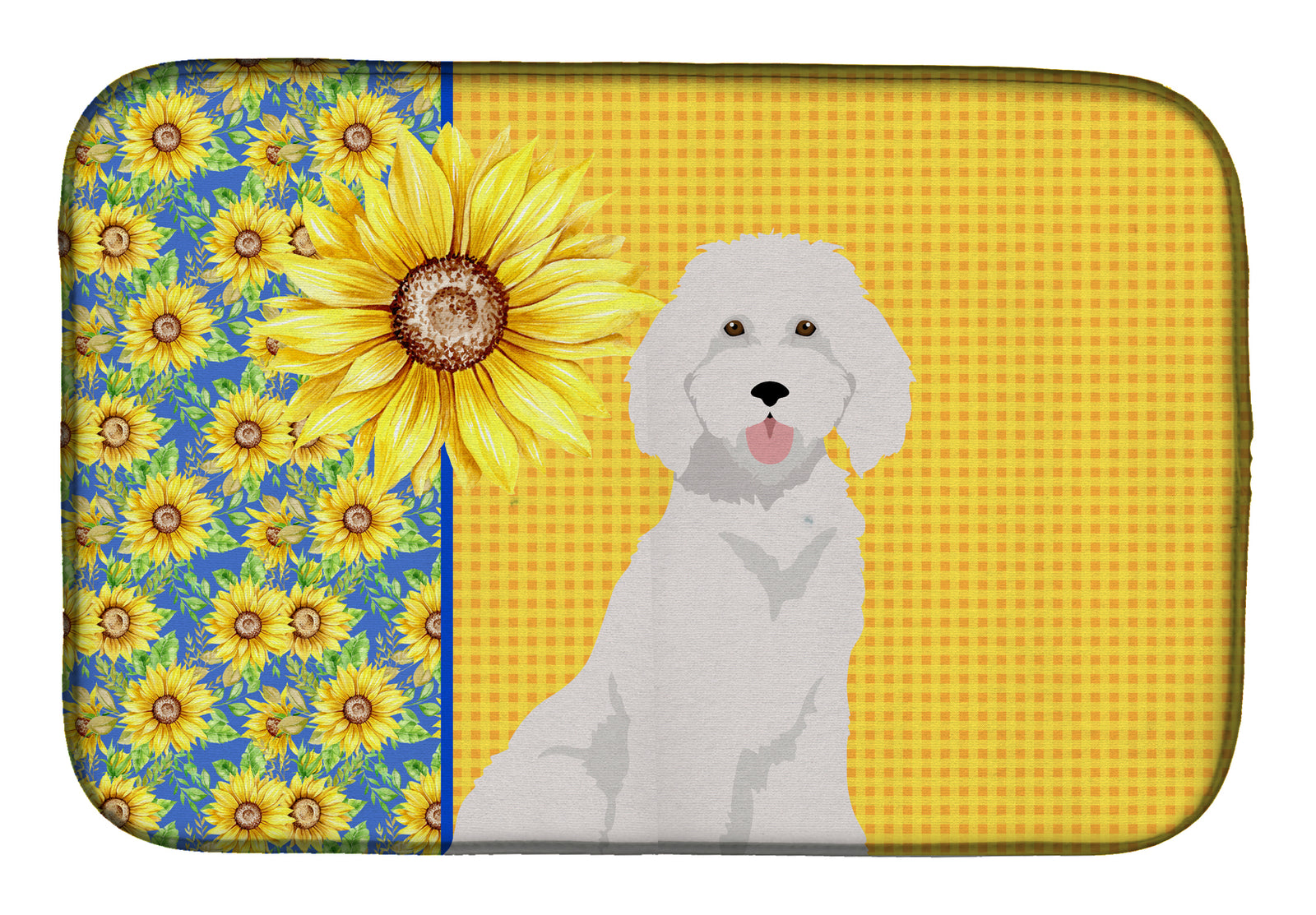 Summer Sunflowers Standard White Poodle Dish Drying Mat  the-store.com.