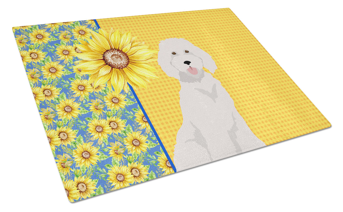 Buy this Summer Sunflowers Standard White Poodle Glass Cutting Board Large