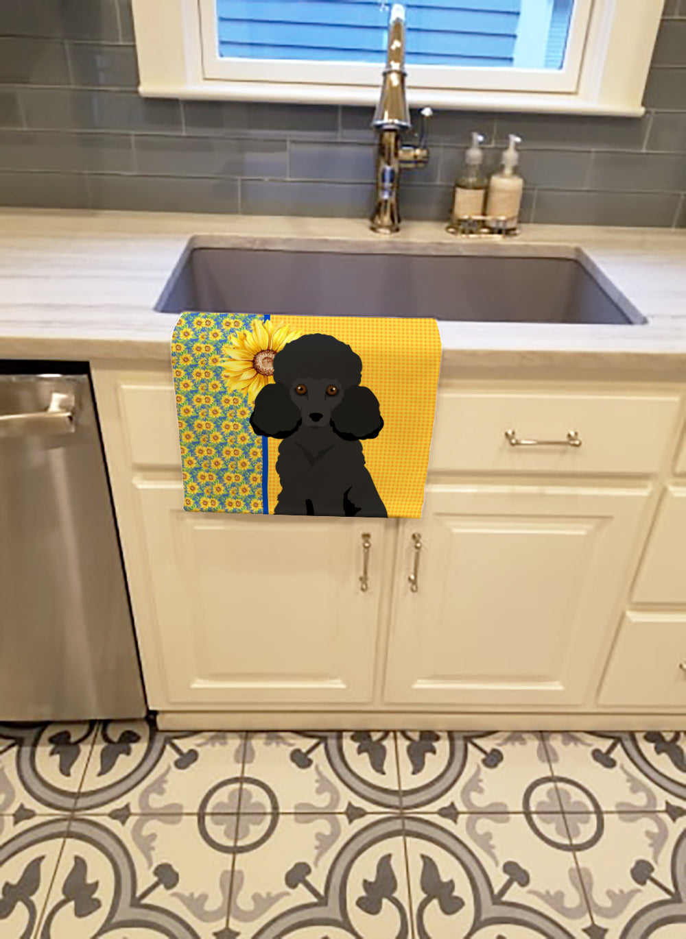 Summer Sunflowers Toy Black Poodle Kitchen Towel - the-store.com