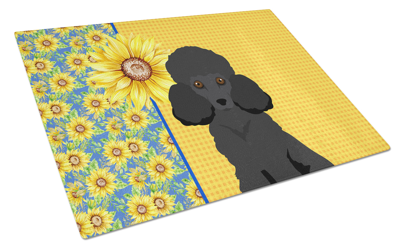 Buy this Summer Sunflowers Toy Black Poodle Glass Cutting Board Large