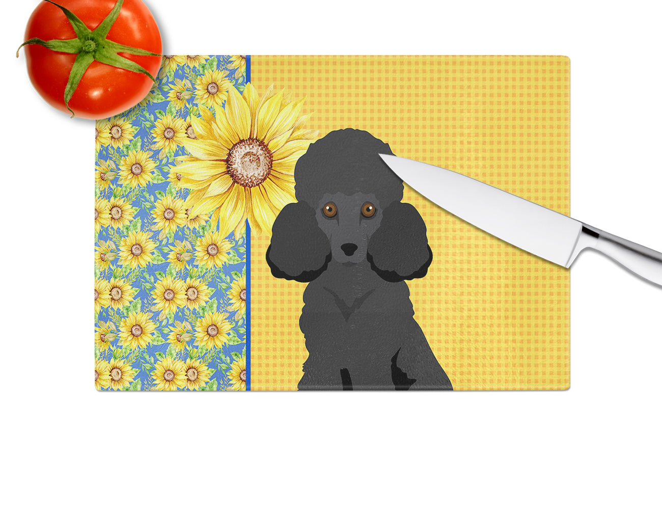 Summer Sunflowers Toy Black Poodle Glass Cutting Board Large - the-store.com