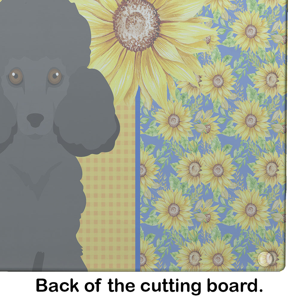 Summer Sunflowers Toy Black Poodle Glass Cutting Board Large - the-store.com
