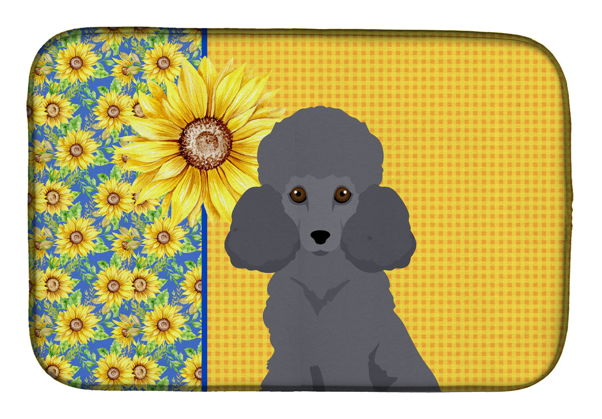 Summer Sunflowers Toy Grey Poodle Dish Drying Mat