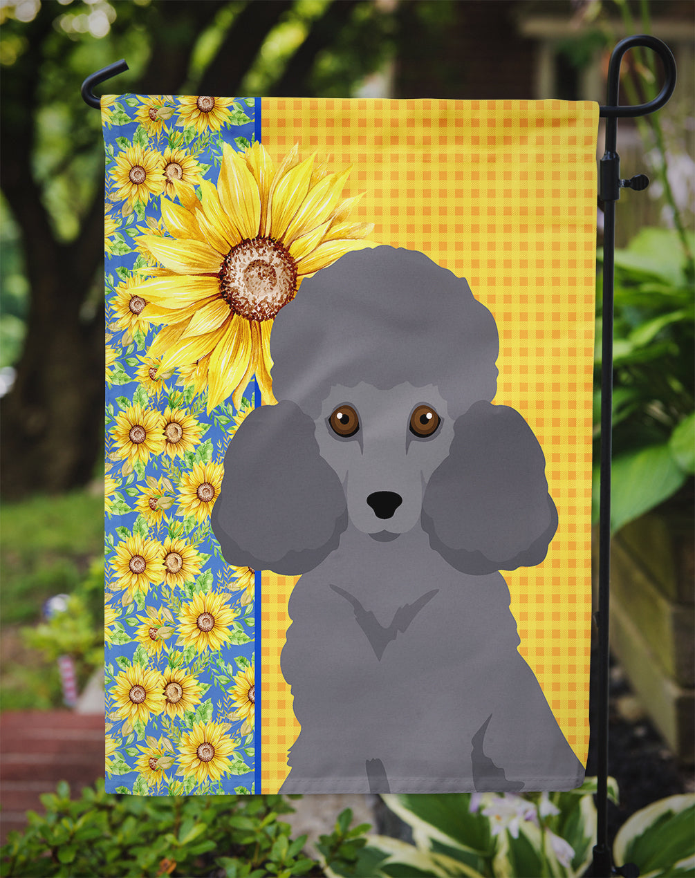 Caroline's Treasures Summer Sunflowers Toy Grey Poodle Garden Flag – Decorative Outdoor Yard Flag