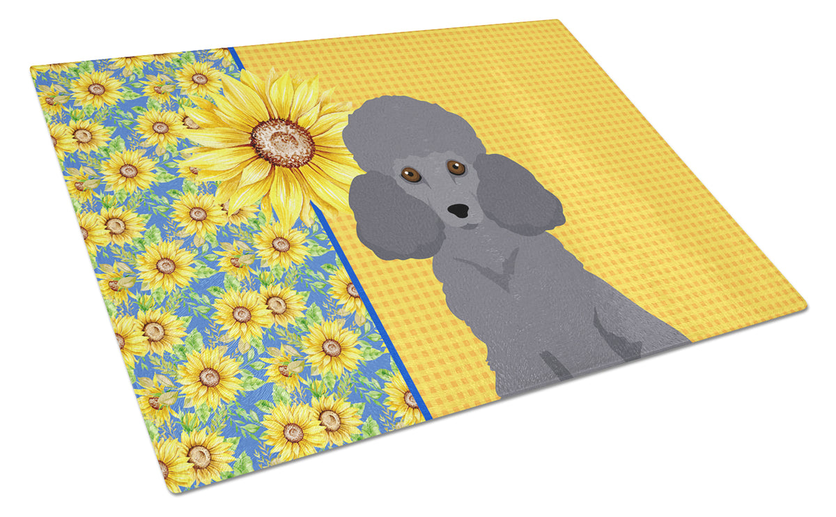 Buy this Summer Sunflowers Toy Grey Poodle Glass Cutting Board Large