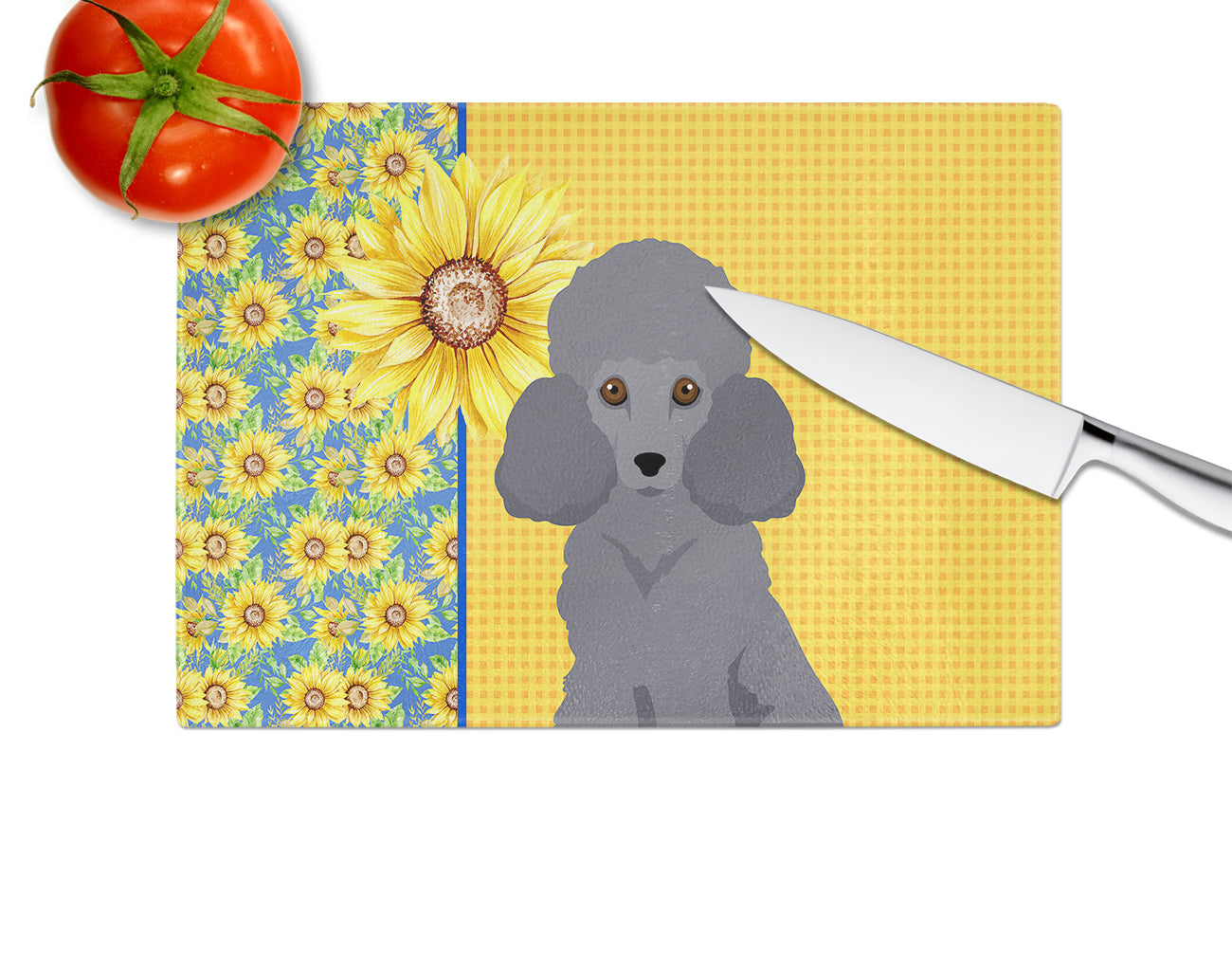 Summer Sunflowers Toy Grey Poodle Glass Cutting Board Large - the-store.com