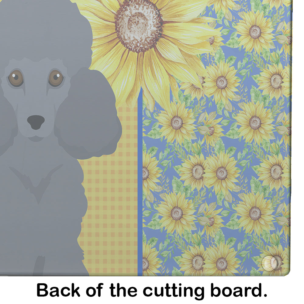 Summer Sunflowers Toy Grey Poodle Glass Cutting Board Large - the-store.com