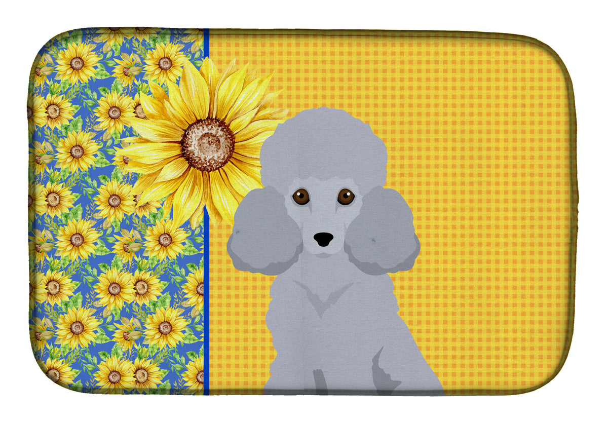 Summer Sunflowers Toy Silver Poodle Dish Drying Mat