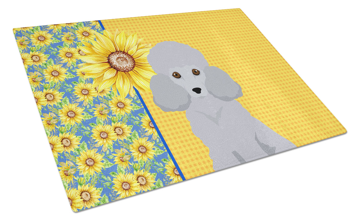 Buy this Summer Sunflowers Toy Silver Poodle Glass Cutting Board Large