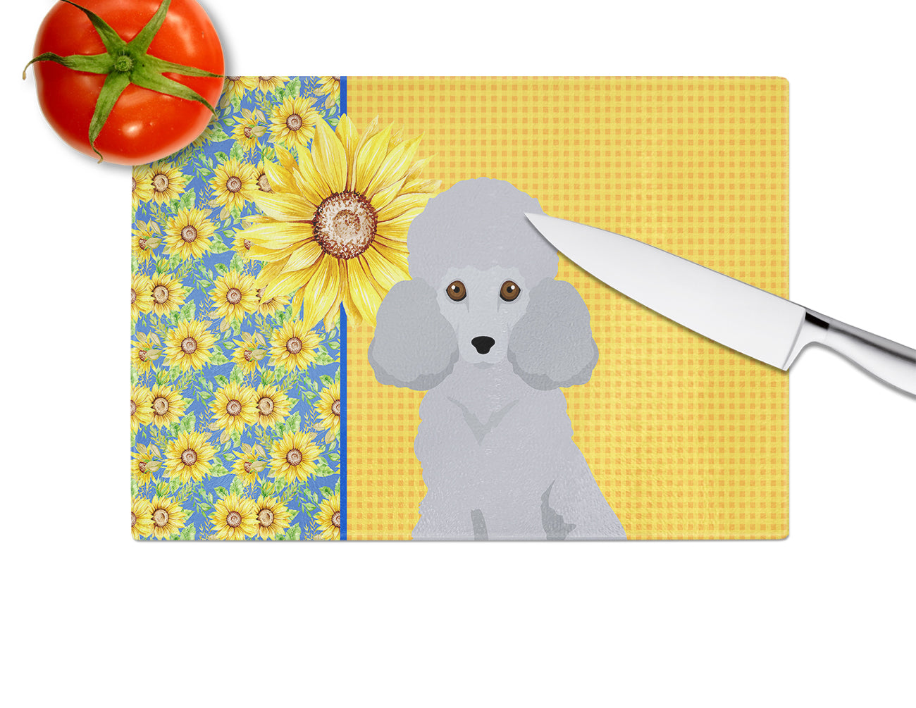 Summer Sunflowers Toy Silver Poodle Glass Cutting Board Large - the-store.com