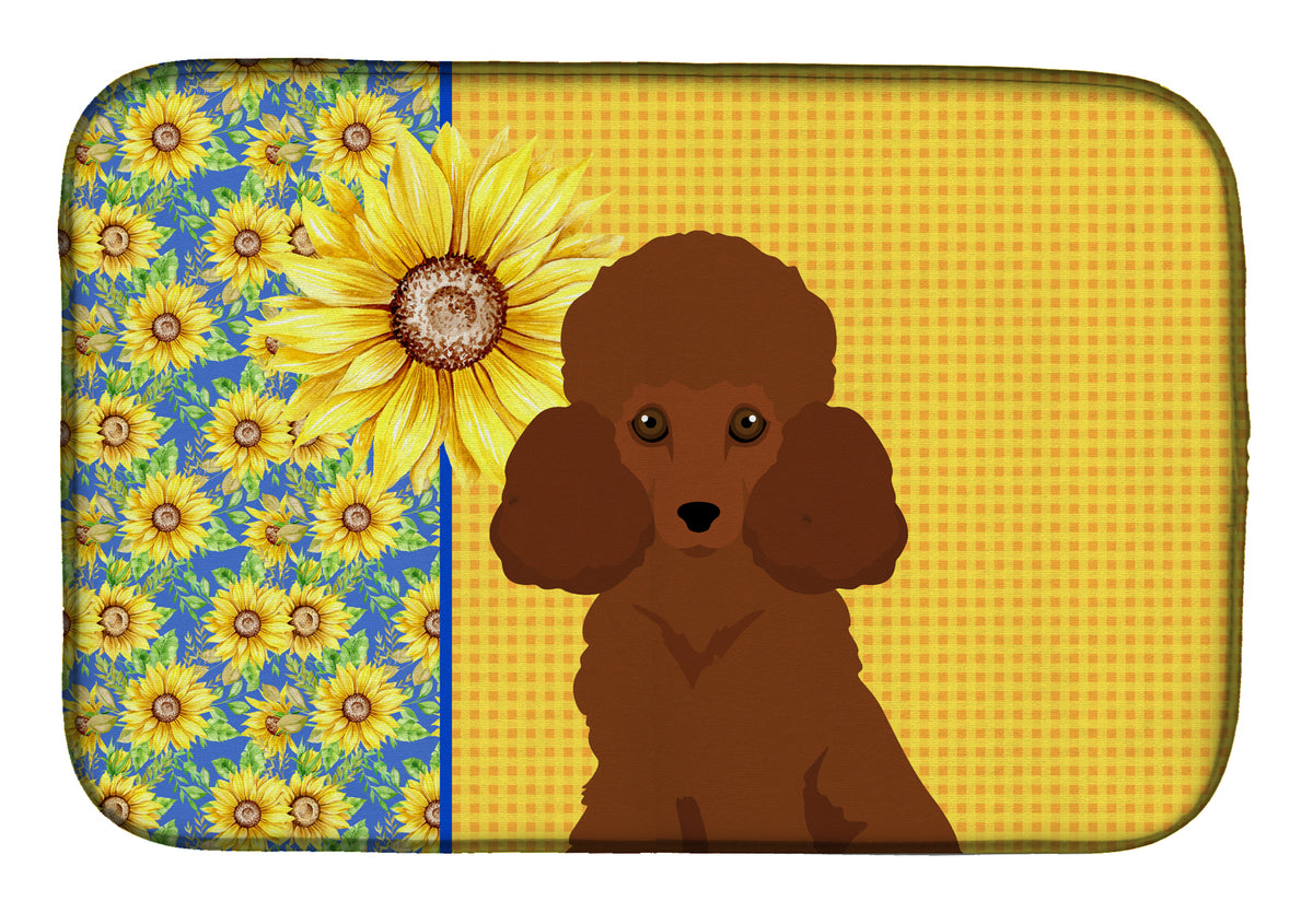 Summer Sunflowers Toy Red Poodle Dish Drying Mat