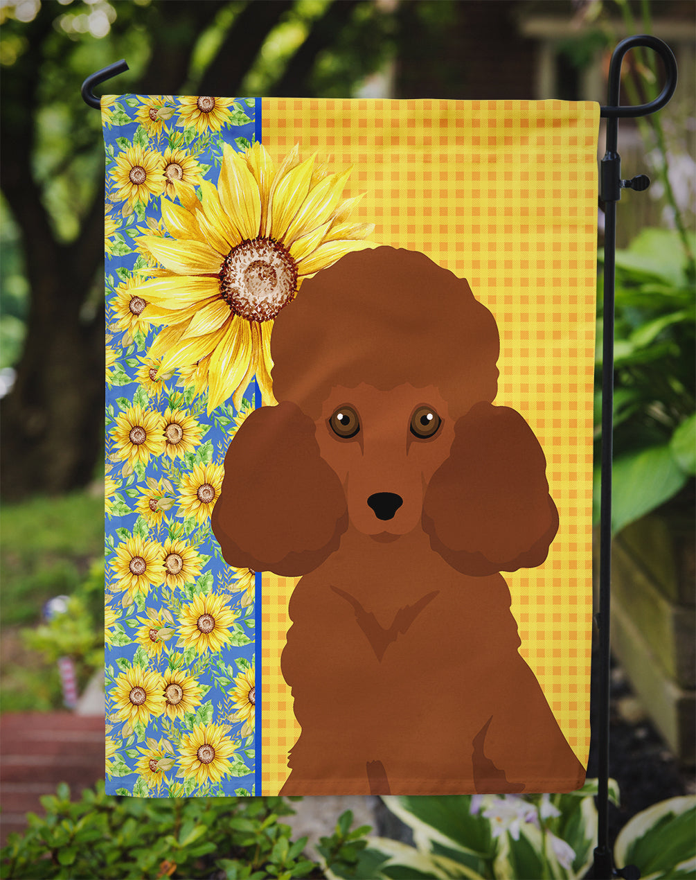 Caroline's Treasures Summer Sunflowers Toy Red Poodle Garden Flag – Decorative Outdoor Yard Flag