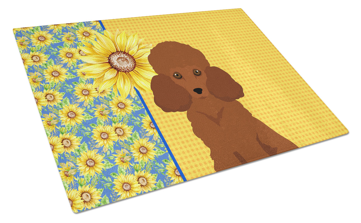 Buy this Summer Sunflowers Toy Red Poodle Glass Cutting Board Large