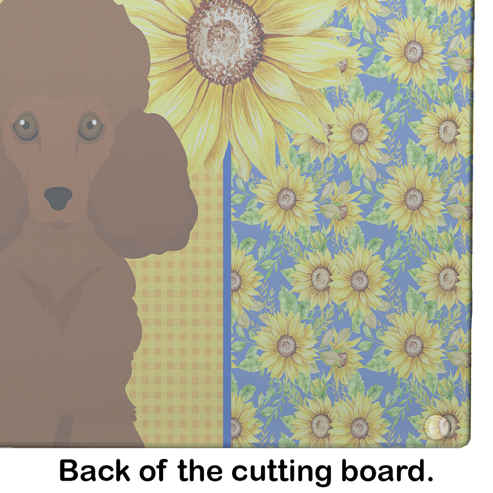 Summer Sunflowers Toy Red Poodle Glass Cutting Board Large - the-store.com
