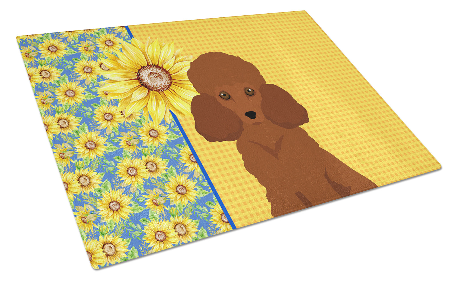 Caroline's Treasures Summer Sunflowers Toy Red Poodle Glass Cutting Boards – Durable, Decorative Kitchen Art Large