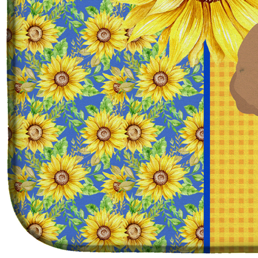 Summer Sunflowers Toy Apricot Poodle Dish Drying Mat