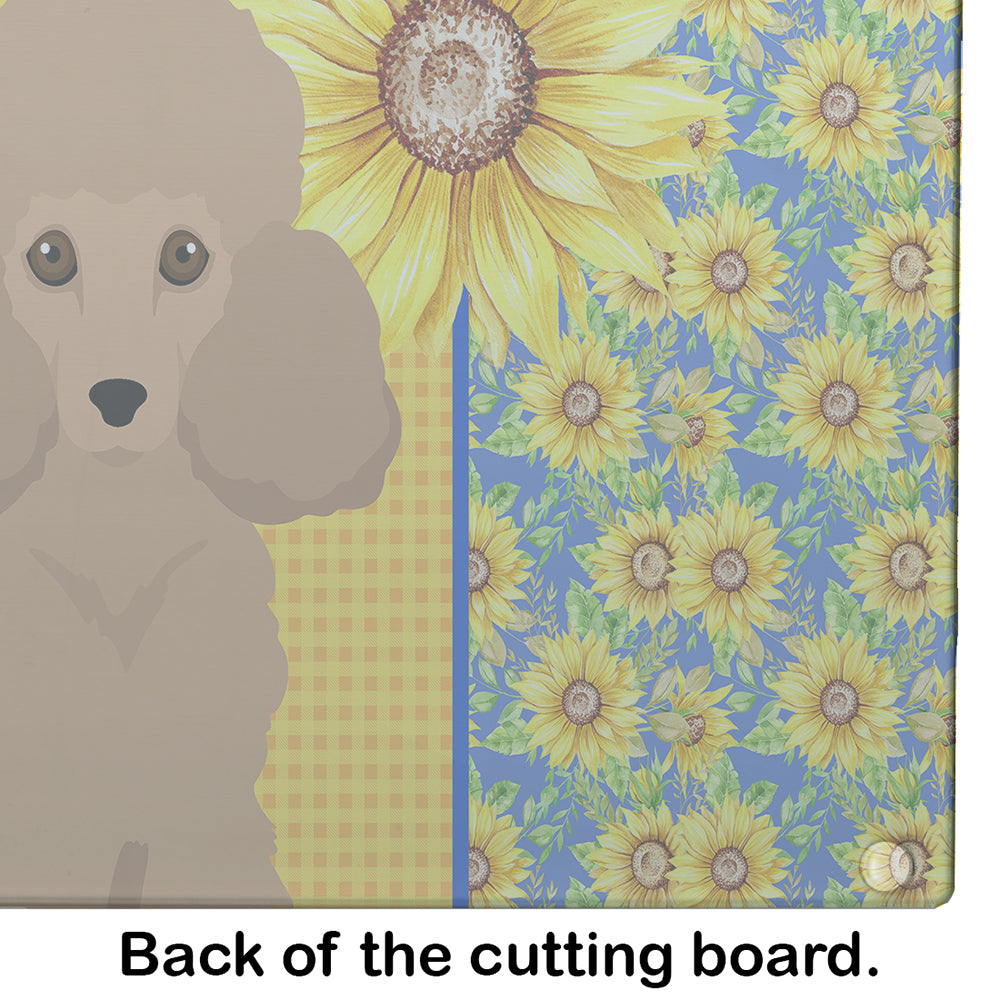Summer Sunflowers Toy Apricot Poodle Glass Cutting Board Large - the-store.com