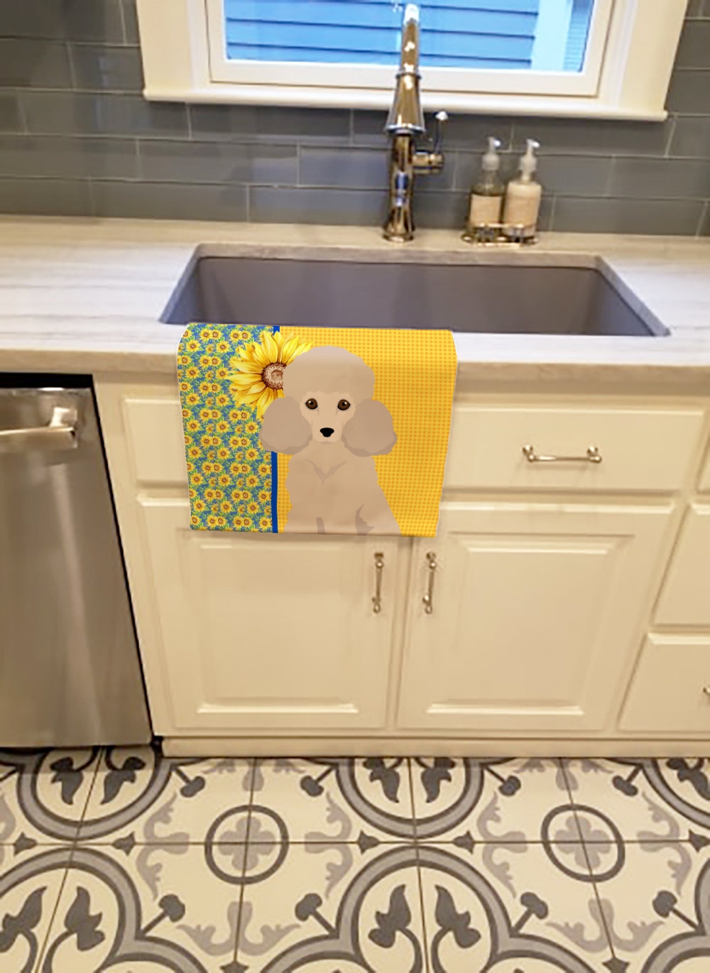 Buy this Summer Sunflowers Toy Cream Poodle Kitchen Towel