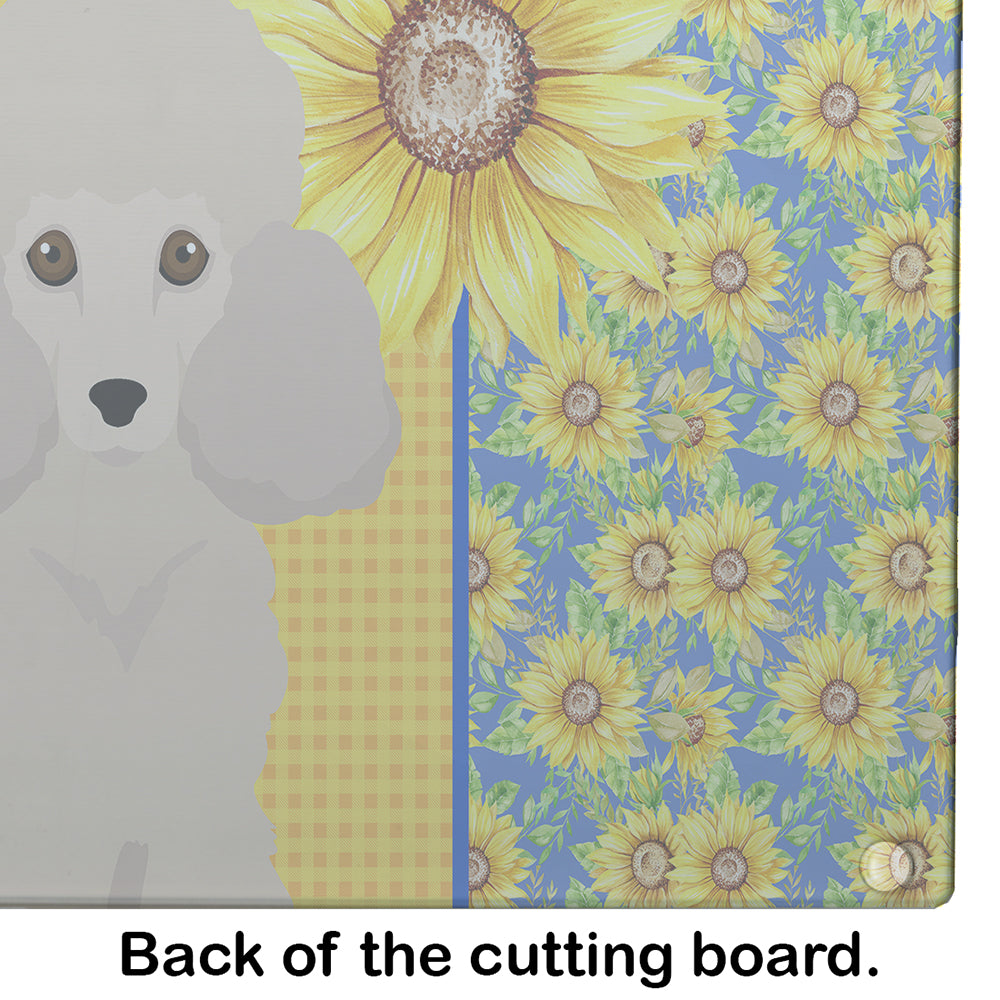 Summer Sunflowers Toy Cream Poodle Glass Cutting Board Large - the-store.com