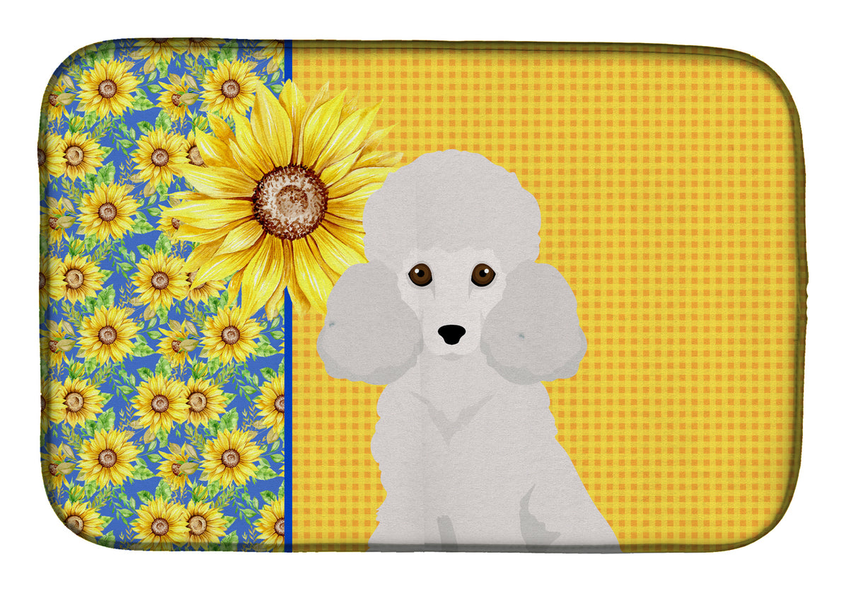 Summer Sunflowers Toy White Poodle Dish Drying Mat