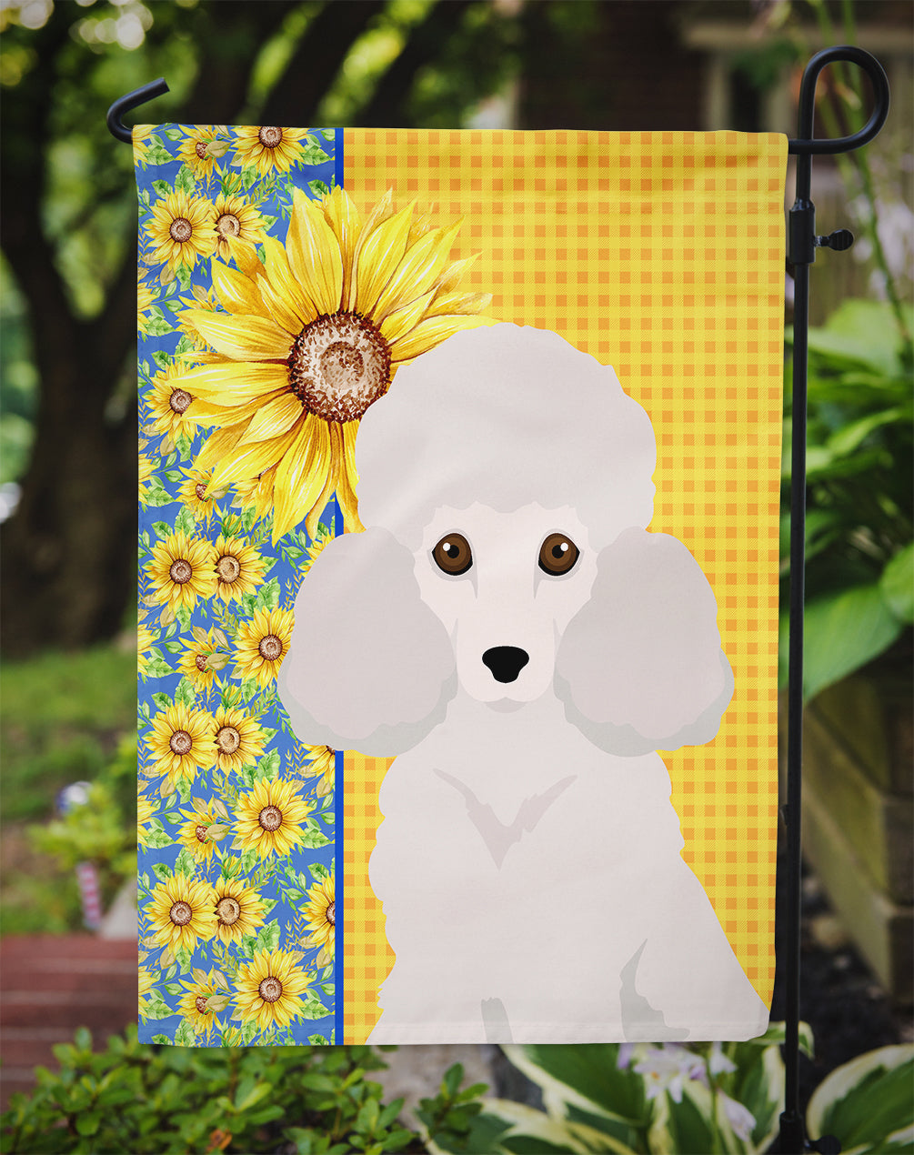 Caroline's Treasures Summer Sunflowers Toy White Poodle Garden Flag – Decorative Outdoor Yard Flag
