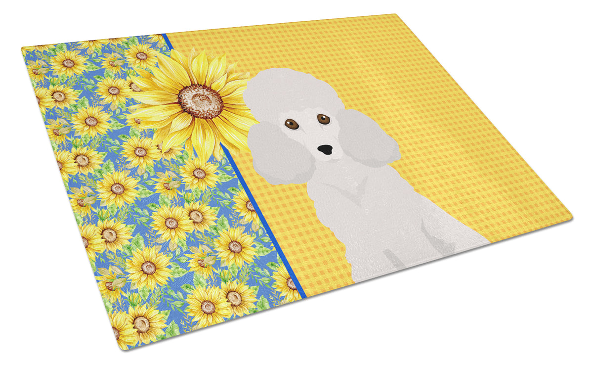 Buy this Summer Sunflowers Toy White Poodle Glass Cutting Board Large