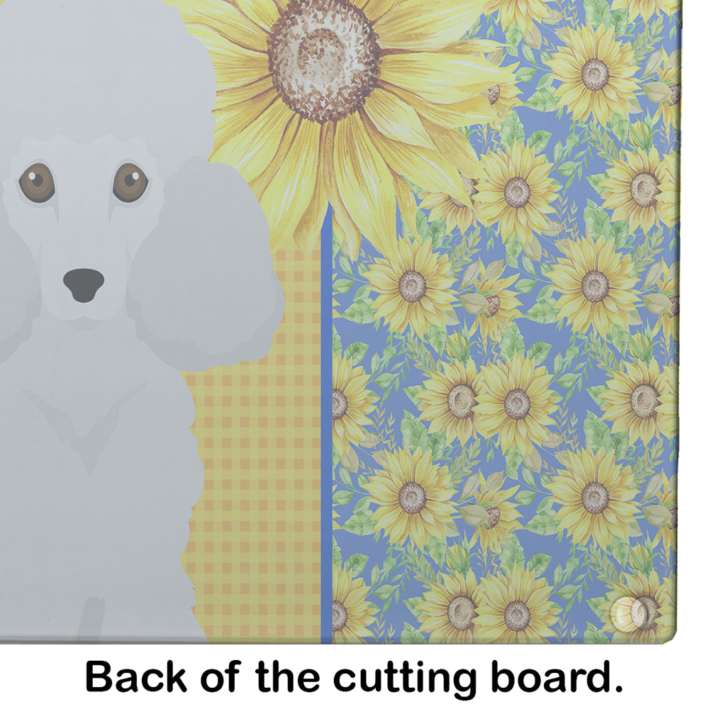 Summer Sunflowers Toy White Poodle Glass Cutting Board Large - the-store.com