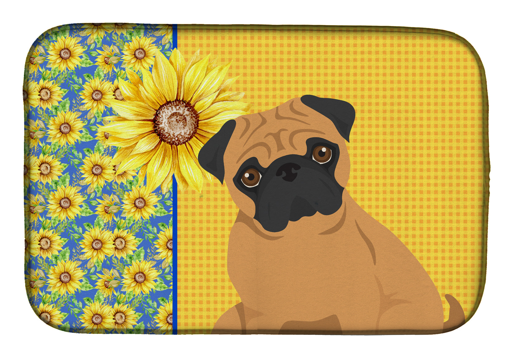 Summer Sunflowers Apricot Pug Dish Drying Mat  the-store.com.