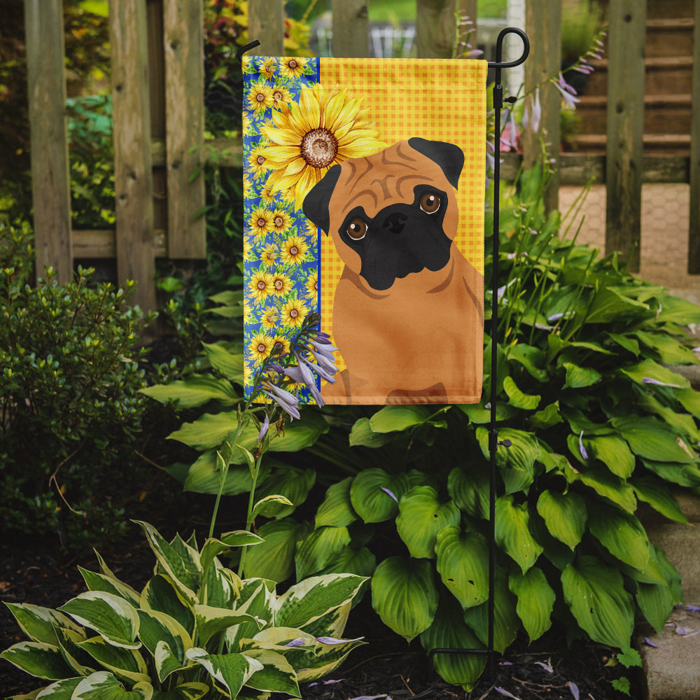Caroline's Treasures Summer Sunflowers Apricot Pug Garden Flag – Decorative Outdoor Yard Flag