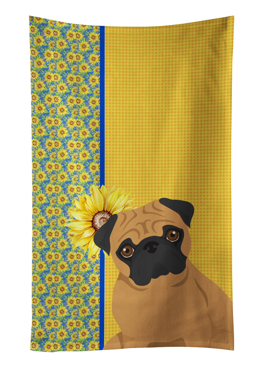 Buy this Summer Sunflowers Apricot Pug Kitchen Towel