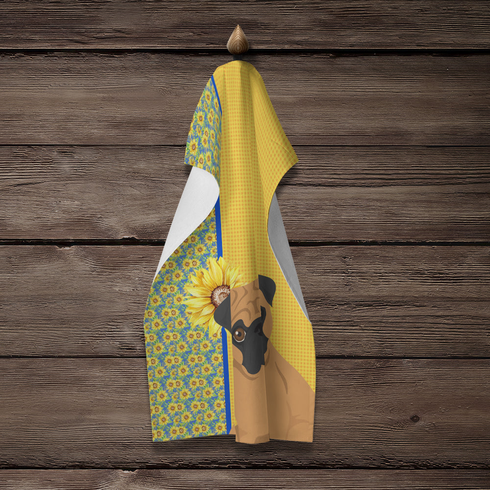Summer Sunflowers Apricot Pug Kitchen Towel - the-store.com