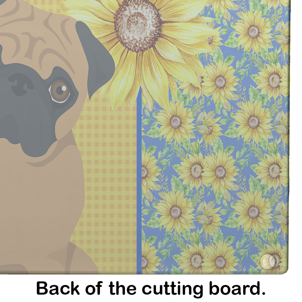 Summer Sunflowers Apricot Pug Glass Cutting Board Large - the-store.com