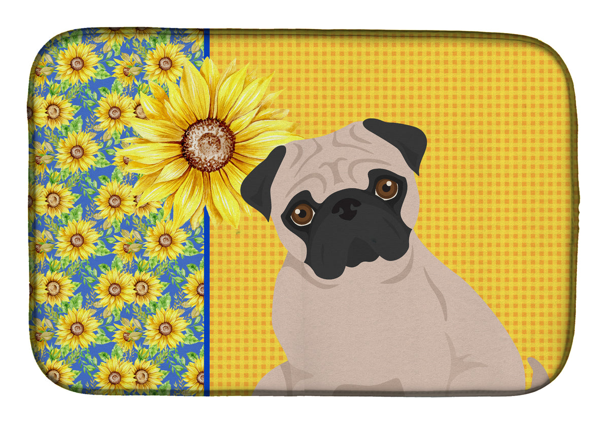 Summer Sunflowers Fawn Pug Dish Drying Mat  the-store.com.
