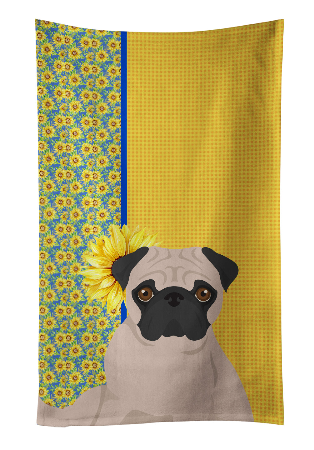 Buy this Summer Sunflowers Fawn Pug Kitchen Towel