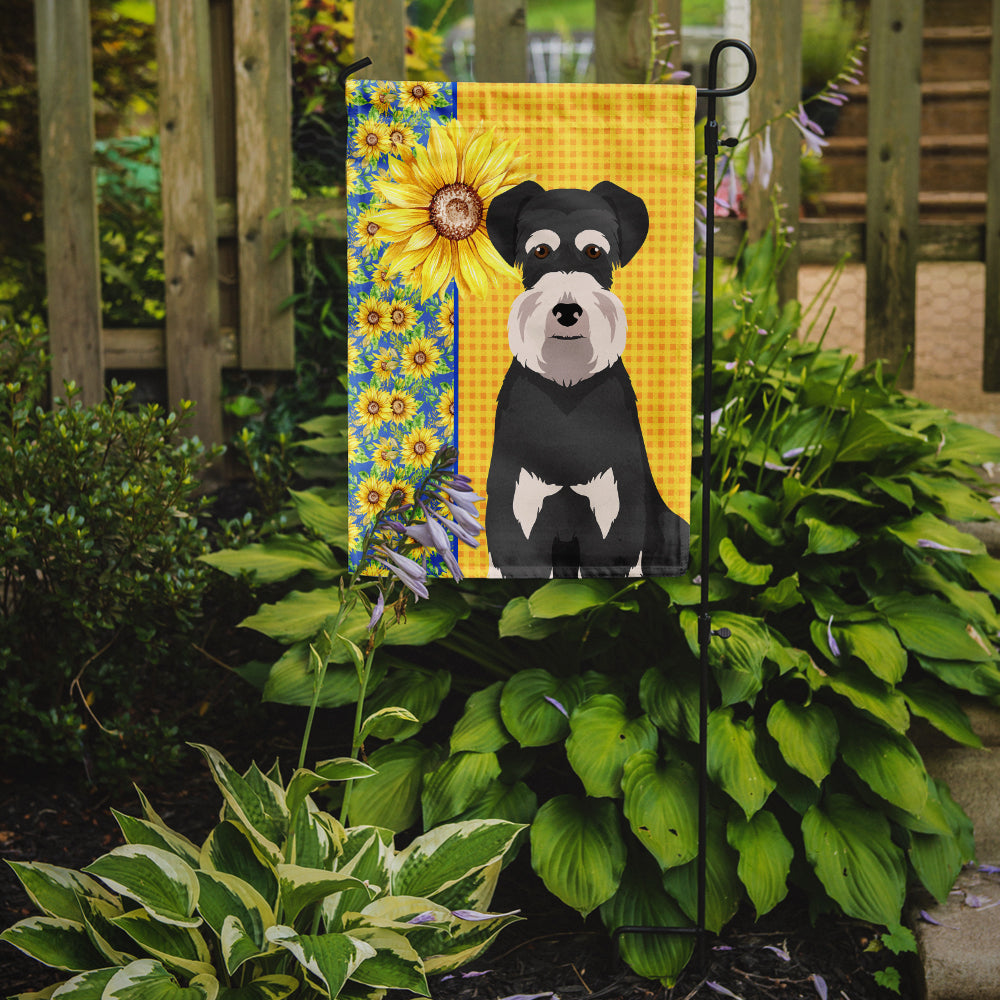Summer Sunflowers Black and Silver Natural Ears Schnauzer Flag Garden Size  the-store.com.
