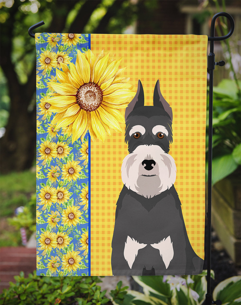 Summer Sunflowers Black and Silver Schnauzer Flag Garden Size  the-store.com.