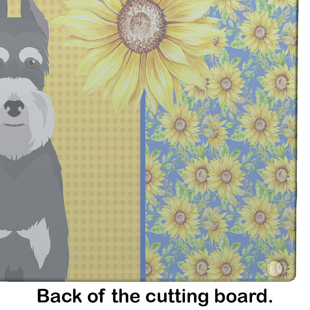 Summer Sunflowers Black and Silver Schnauzer Glass Cutting Board Large - the-store.com