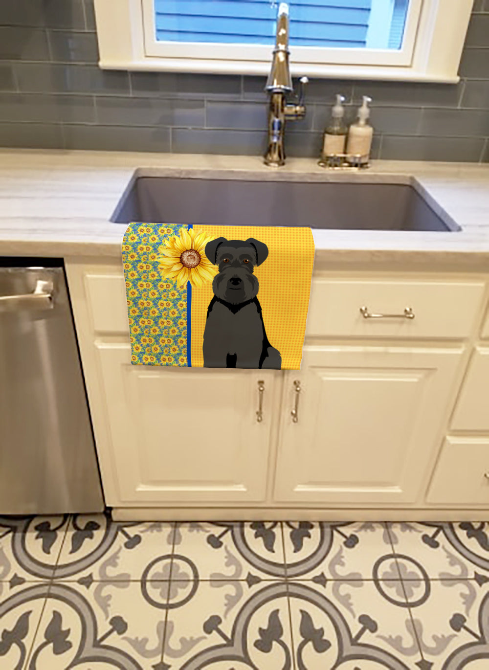 Buy this Summer Sunflowers Black Natural Ears Schnauzer Kitchen Towel