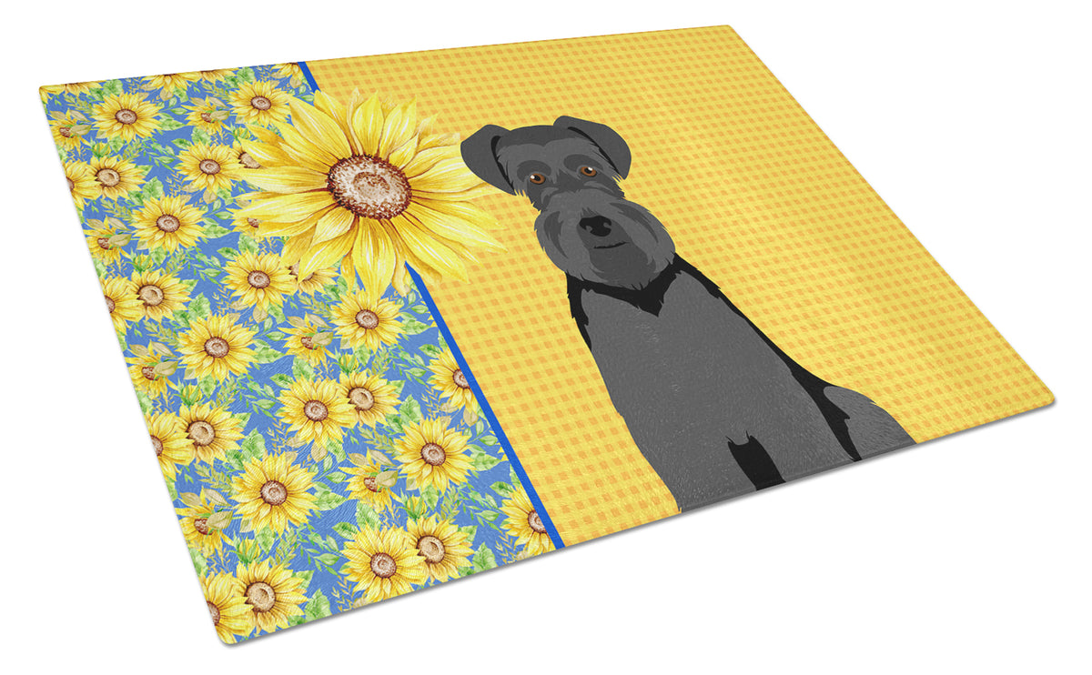 Buy this Summer Sunflowers Black Natural Ears Schnauzer Glass Cutting Board Large