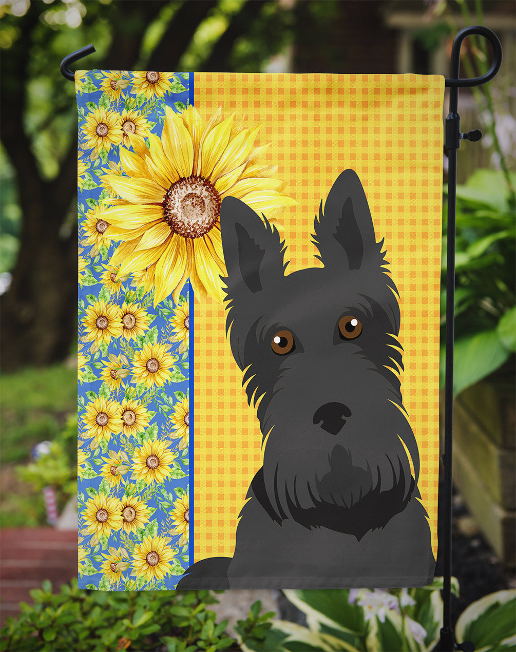 Summer Sunflowers Black Scottish Terrier Flag Garden Size
