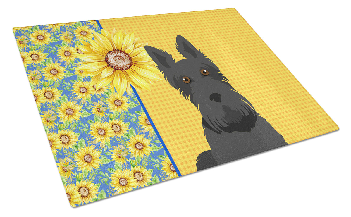 Buy this Summer Sunflowers Black Scottish Terrier Glass Cutting Board Large