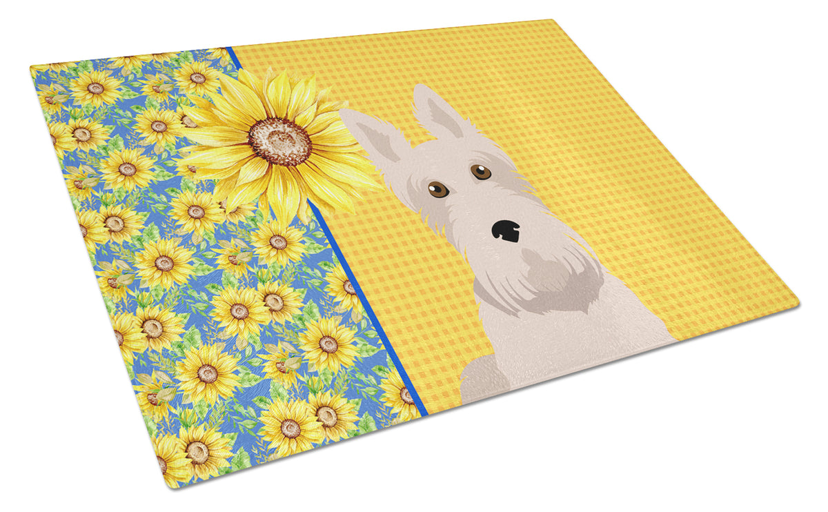 Buy this Summer Sunflowers Wheaten Scottish Terrier Glass Cutting Board Large
