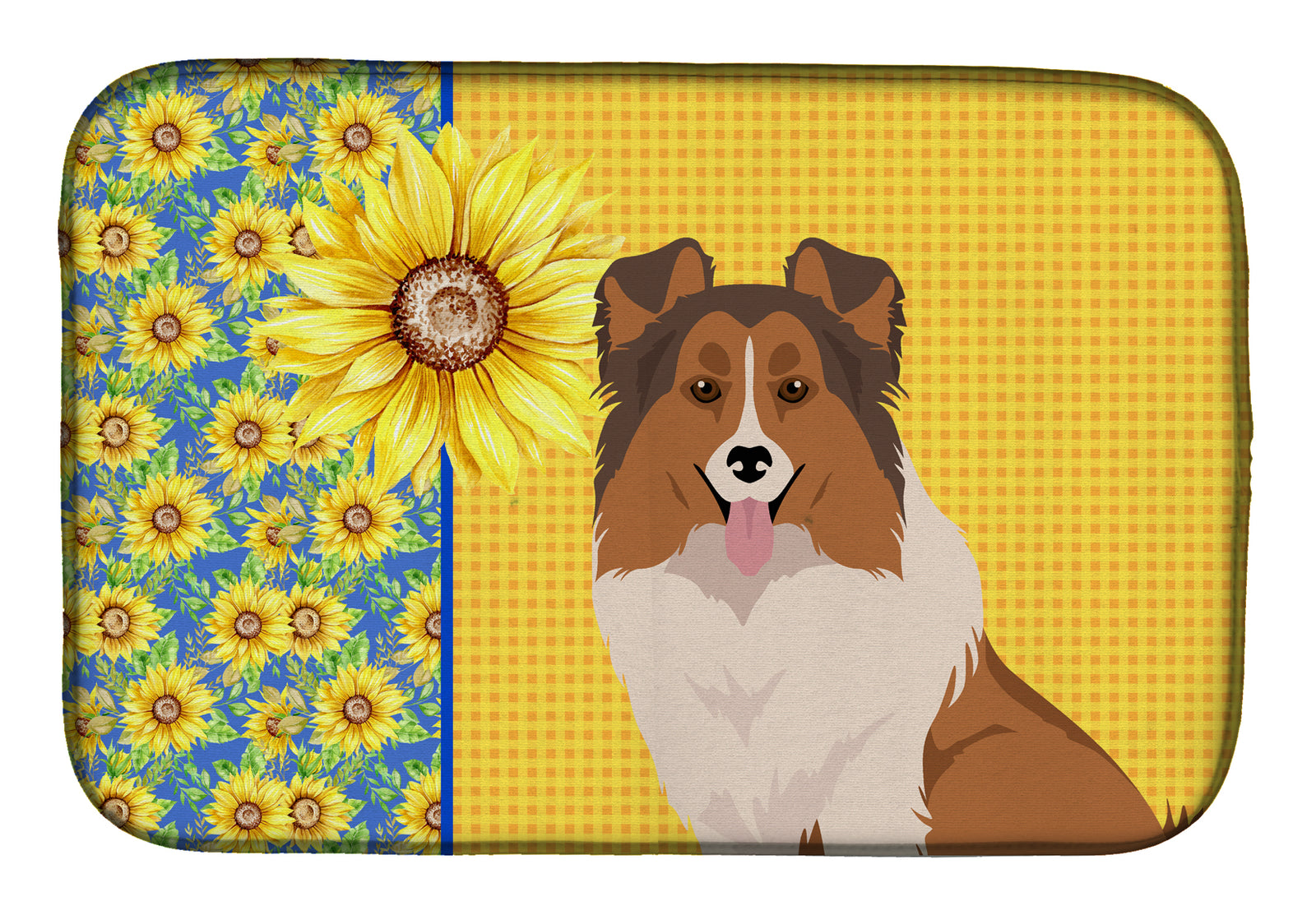 Summer Sunflowers Sable Sheltie Dish Drying Mat  the-store.com.