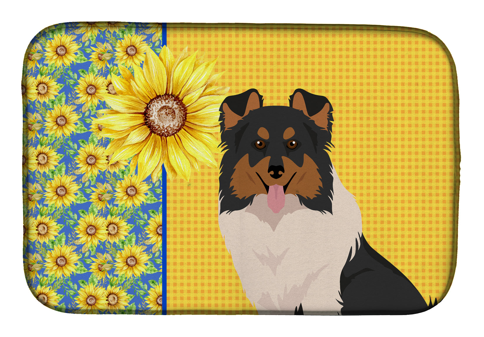 Summer Sunflowers Tricolor Sheltie Dish Drying Mat  the-store.com.