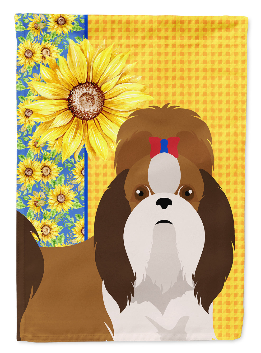Summer Sunflowers Red and White Shih Tzu Flag Garden Size  the-store.com.