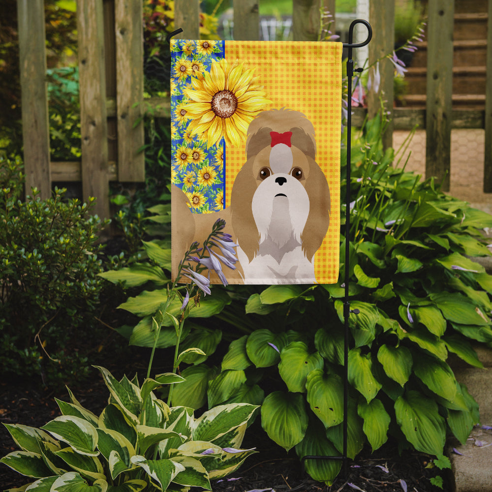 Summer Sunflowers Gold and White Shih Tzu Flag Garden Size  the-store.com.