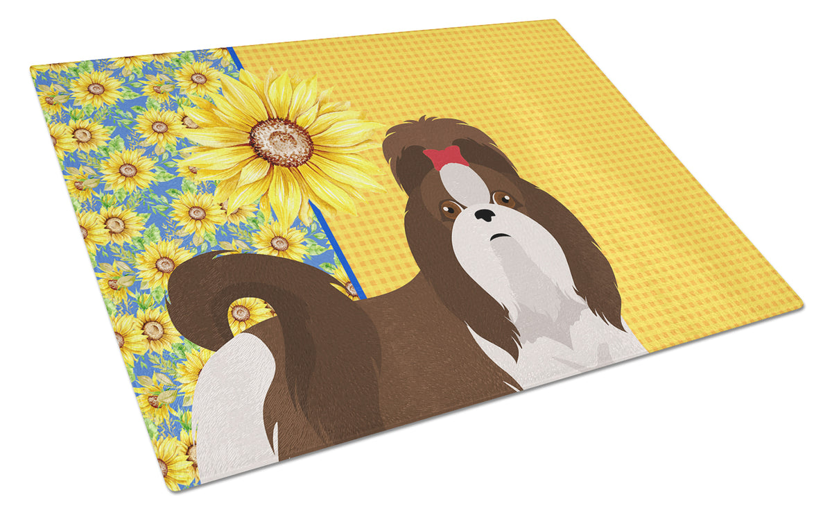 Buy this Summer Sunflowers Liver and White Shih Tzu Glass Cutting Board Large