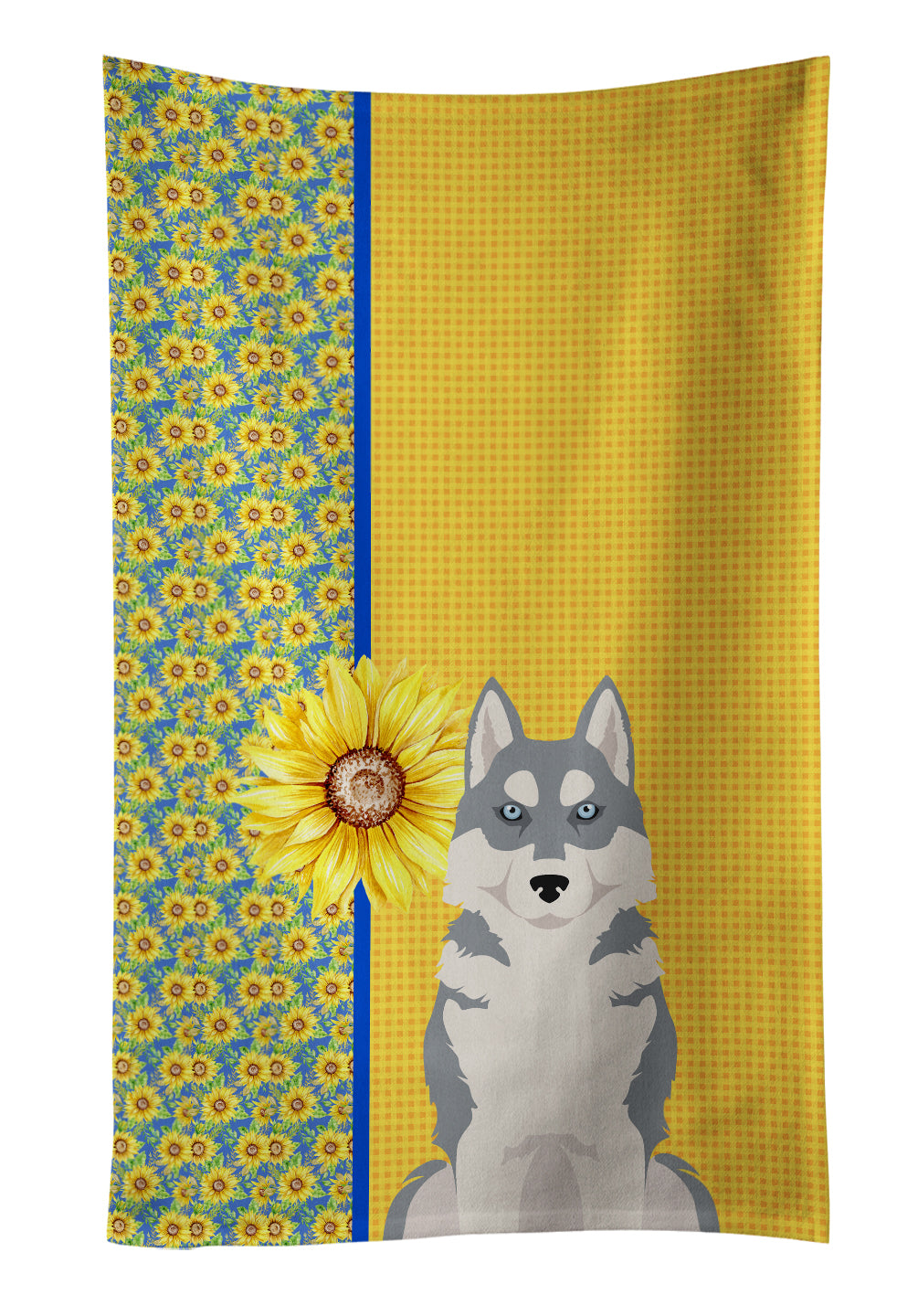 Buy this Summer Sunflowers Grey Siberian Husky Kitchen Towel
