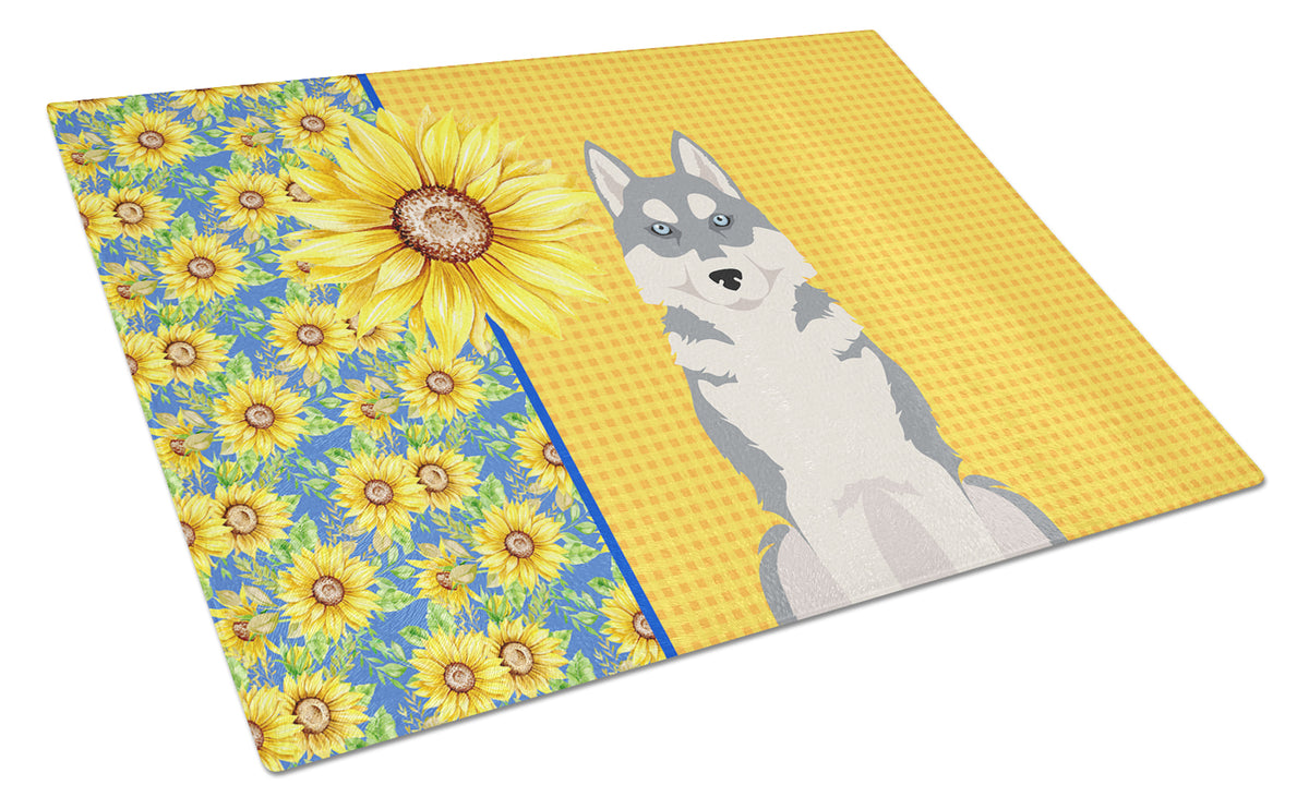 Buy this Summer Sunflowers Grey Siberian Husky Glass Cutting Board Large